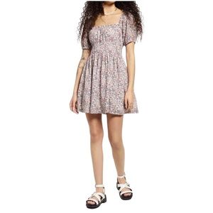 BP. Shirred Puff Sleeve Cotton Prairie Dress Floral Size S